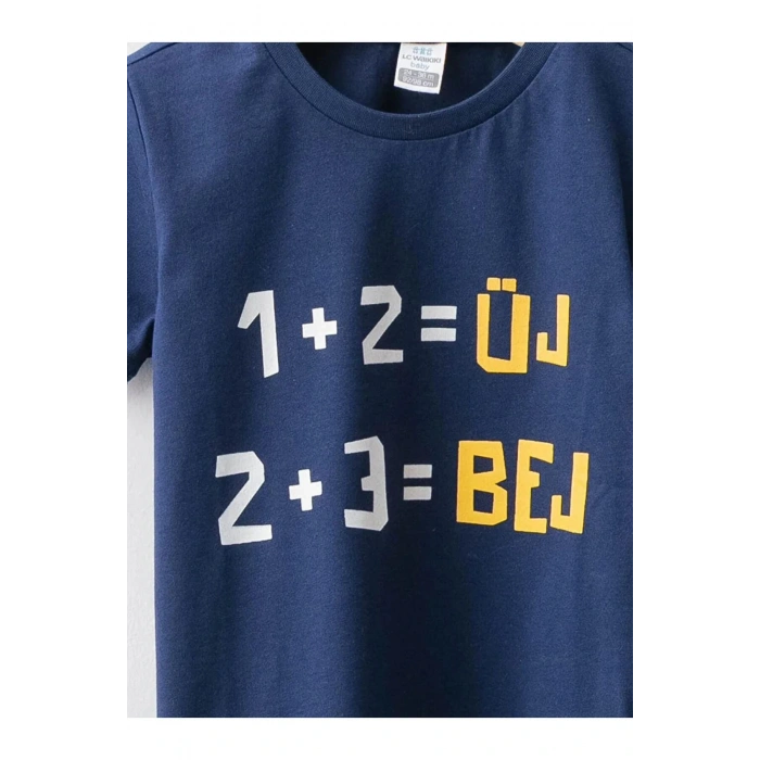 LCW baby Lacivert Bisiklet Yaka Kısa Kollu Baskılı Erkek Bebek Tişört