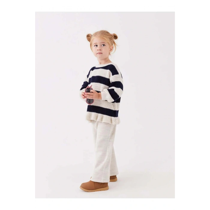 LCW baby Lacivert Bisiklet Yaka Kız Bebek Triko Kazak ve Pantolon 2li