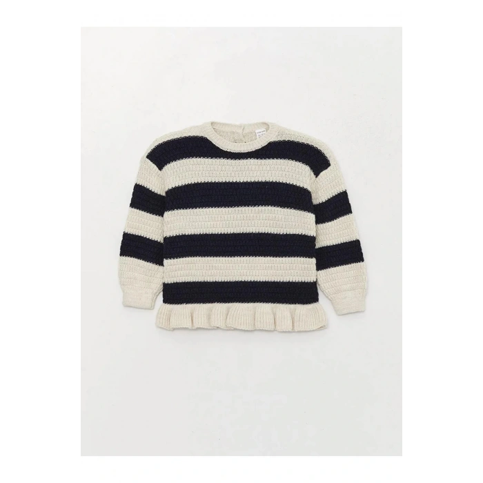 LCW baby Lacivert Bisiklet Yaka Kız Bebek Triko Kazak ve Pantolon 2li