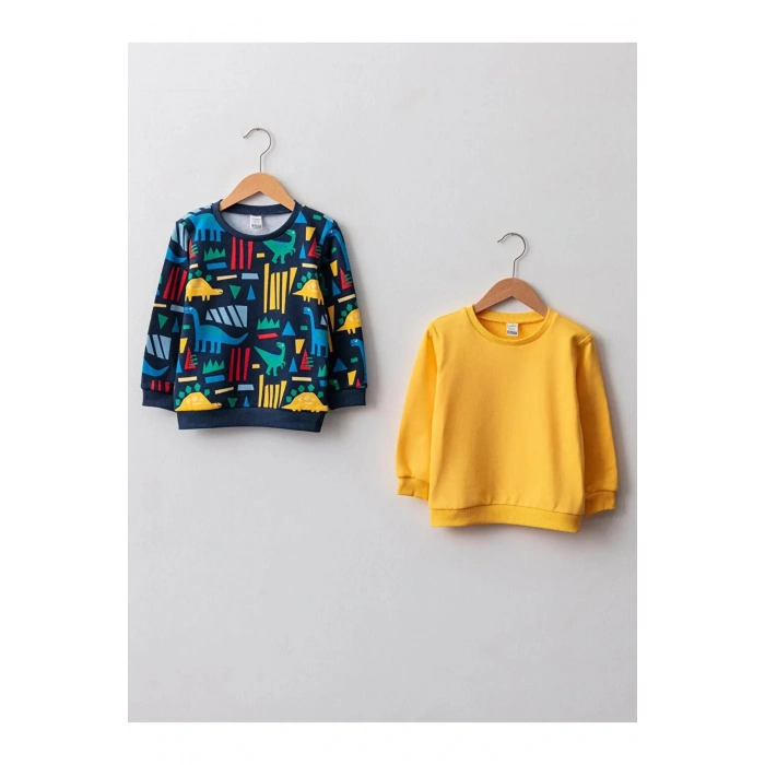 LCW baby Lacivert Bisiklet Yaka Uzun Kol Erkek Bebek Sweatshirt 2li