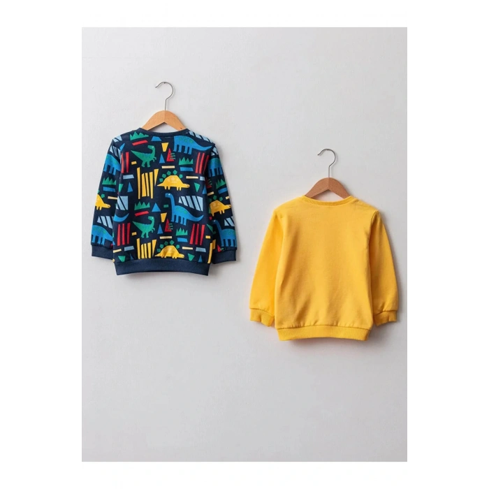 LCW baby Lacivert Bisiklet Yaka Uzun Kol Erkek Bebek Sweatshirt 2li