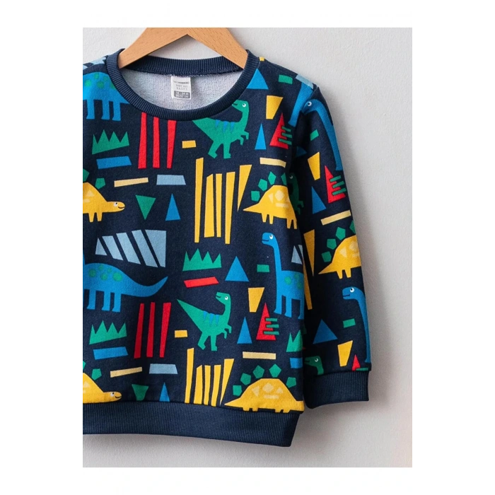 LCW baby Lacivert Bisiklet Yaka Uzun Kol Erkek Bebek Sweatshirt 2li