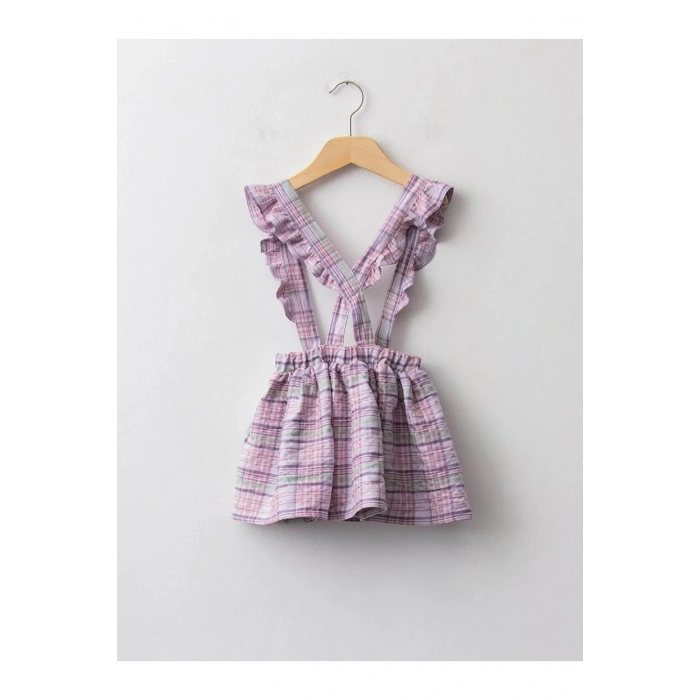 LCW baby Lila Beli Lastikli Ekose Desenli Kız Bebek Etek