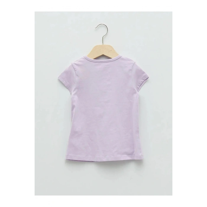 LCW baby Lila Bisiklet Yaka Kısa Kollu Baskılı Kız Bebek Tişört