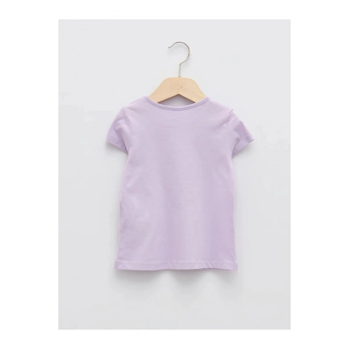 LCW baby Lila Bisiklet Yaka Kısa Kollu Baskılı Kız Bebek Tişört