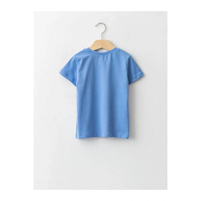 LCW baby Mavi Bisiklet Yaka Kısa Kol Baskılı Pamuklu Erkek Bebek Tişört