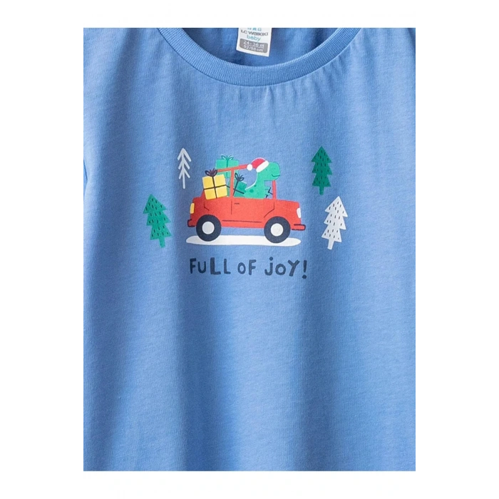 LCW baby Mavi Bisiklet Yaka Kısa Kol Baskılı Pamuklu Erkek Bebek Tişört