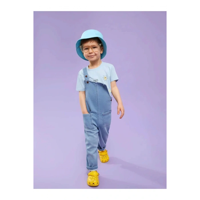 LCW baby Mavi Bisiklet Yaka Kısa Kollu Baskılı Erkek Bebek Tişört