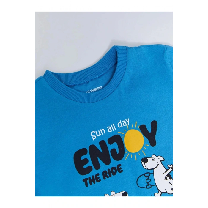 LCW baby Mavi Bisiklet Yaka Kısa Kollu Baskılı Erkek Bebek Tişört