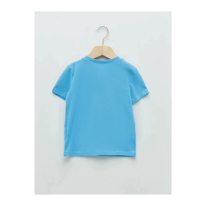 LCW baby Mavi Bisiklet Yaka Kısa Kollu Baskılı Erkek Bebek Tişört