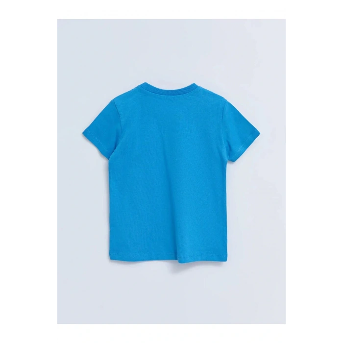 LCW baby Mavi Bisiklet Yaka Kısa Kollu Baskılı Erkek Bebek Tişört