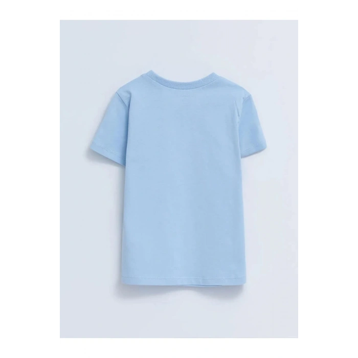 LCW baby Mavi Bisiklet Yaka Kısa Kollu Baskılı Erkek Bebek Tişört