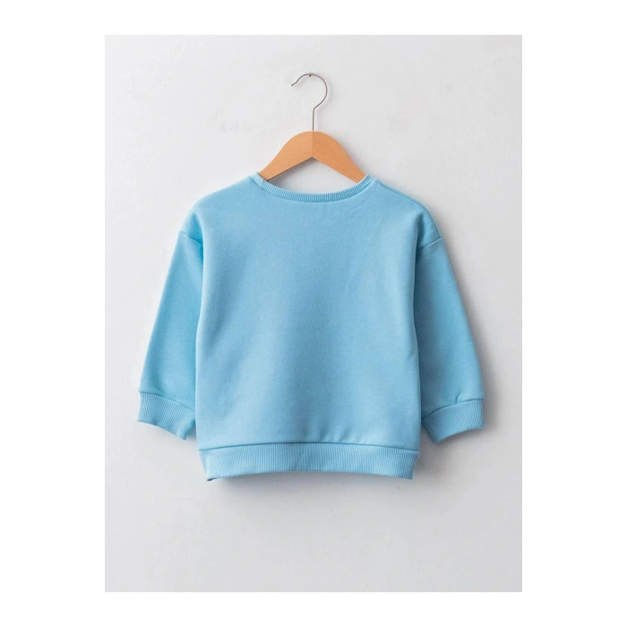 LCW baby Mavi Bisiklet Yaka Uzun Kollu Baskılı Erkek Bebek Sweatshirt