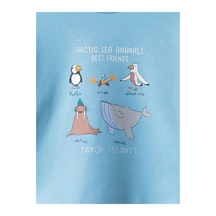 LCW baby Mavi Bisiklet Yaka Uzun Kollu Baskılı Erkek Bebek Sweatshirt