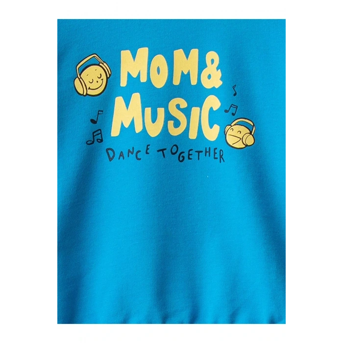 LCW baby Mavi Bisiklet Yaka Uzun Kollu Baskılı Pamuklu Erkek Bebek Sweatshirt