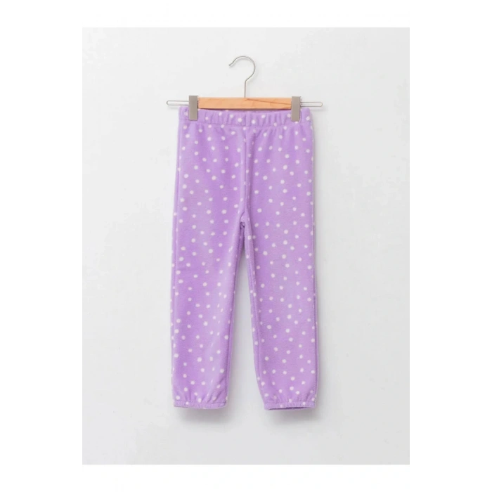 LCW baby Mor Beli Lastikli Puantiye Desenli Polar Kız Bebek Eşofman Alt