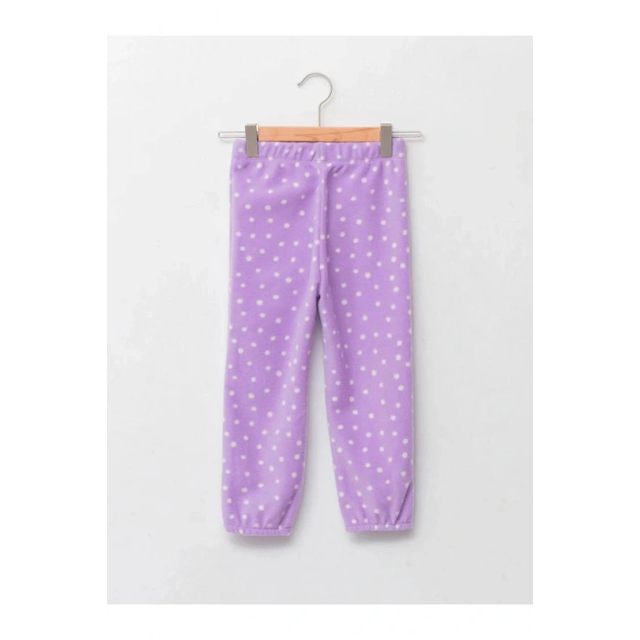 LCW baby Mor Beli Lastikli Puantiye Desenli Polar Kız Bebek Eşofman Alt