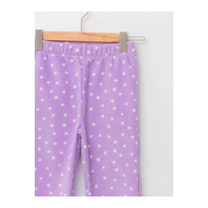 LCW baby Mor Beli Lastikli Puantiye Desenli Polar Kız Bebek Eşofman Alt