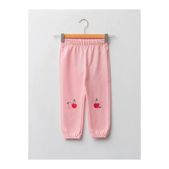 LCW baby Pembe Beli Lastikli Baskılı Kız Bebek Jogger Eşofman Alt