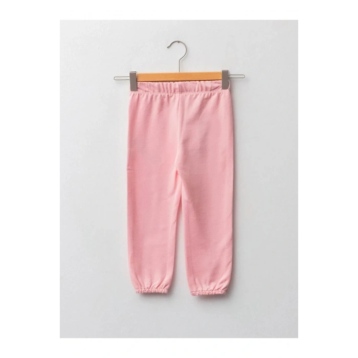 LCW baby Pembe Beli Lastikli Baskılı Kız Bebek Jogger Eşofman Alt