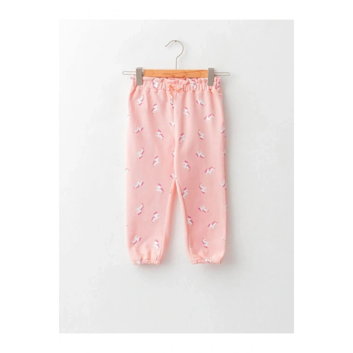 LCW baby Pembe Beli Lastikli Desenli Pamuklu Kız Bebek Eşofman Altı