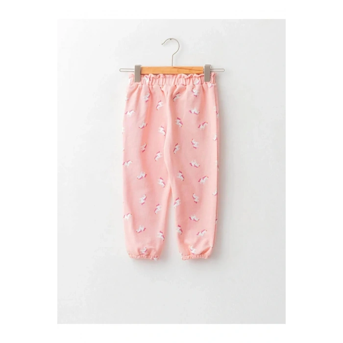 LCW baby Pembe Beli Lastikli Desenli Pamuklu Kız Bebek Eşofman Altı