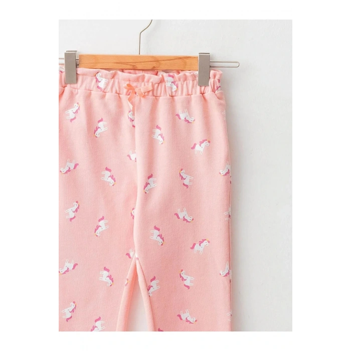 LCW baby Pembe Beli Lastikli Desenli Pamuklu Kız Bebek Eşofman Altı