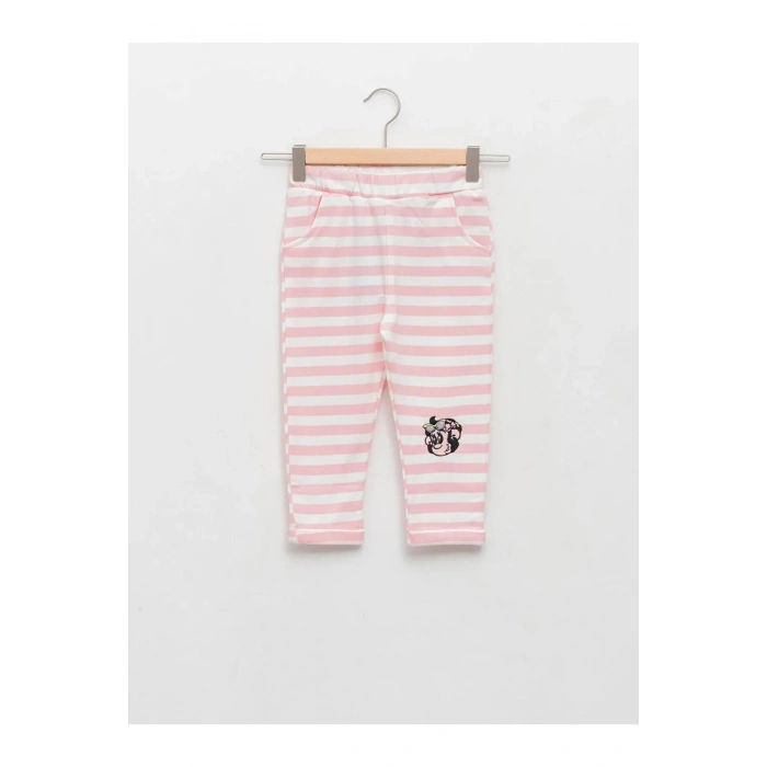 LCW baby Pembe Beli Lastikli Nostaljik Maymun Baskılı Pamuklu Bebek Eşofman Alt