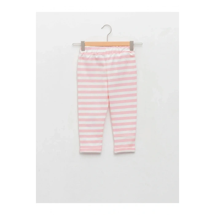 LCW baby Pembe Beli Lastikli Nostaljik Maymun Baskılı Pamuklu Bebek Eşofman Alt