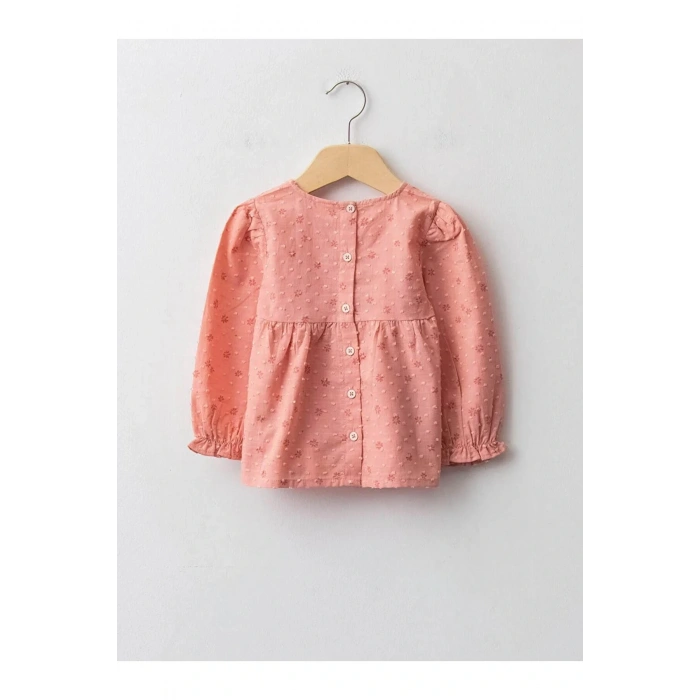 LCW baby Pembe Bisiklet Yaka Desenli Uzun Kollu Pamuklu Kız Bebek Bluz