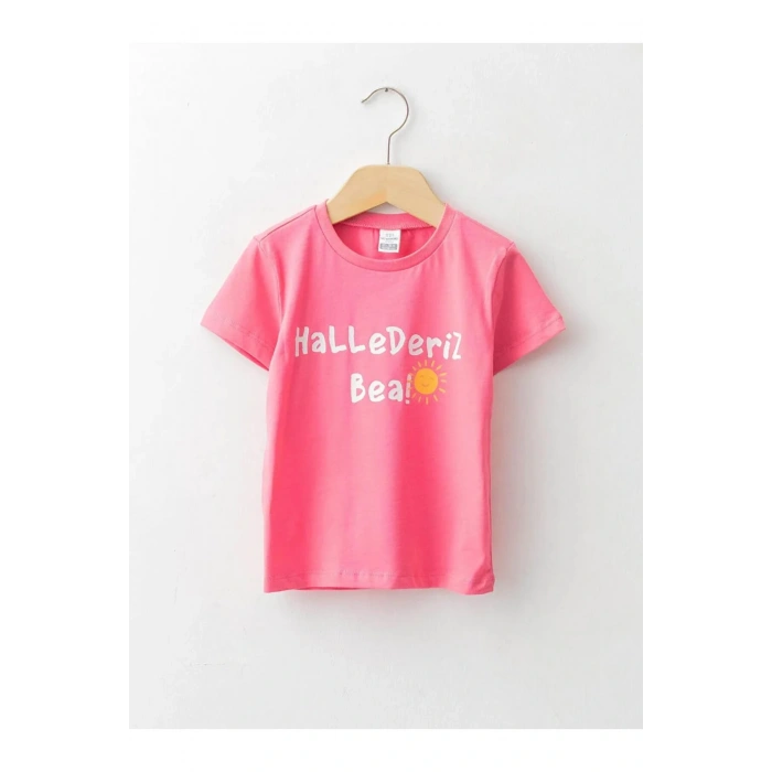 LCW baby Pembe Bisiklet Yaka Kısa Kollu Baskılı Erkek Bebek Tişört