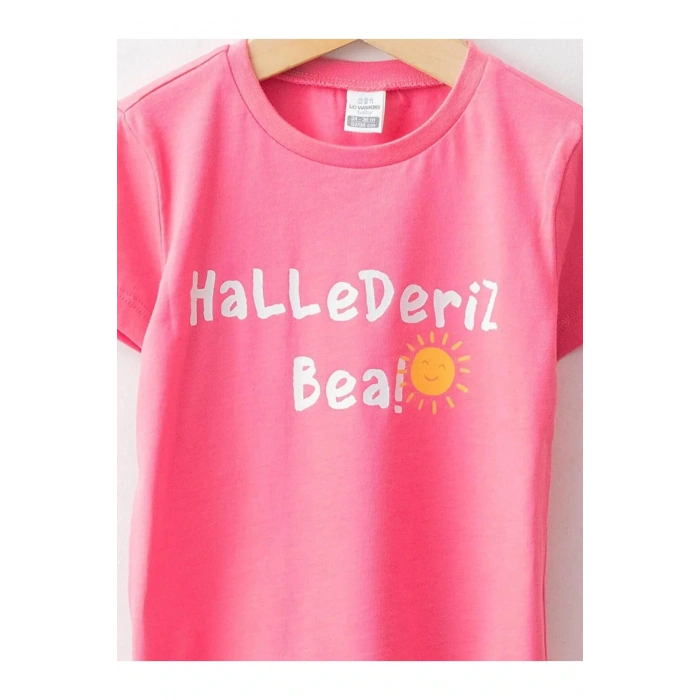 LCW baby Pembe Bisiklet Yaka Kısa Kollu Baskılı Erkek Bebek Tişört