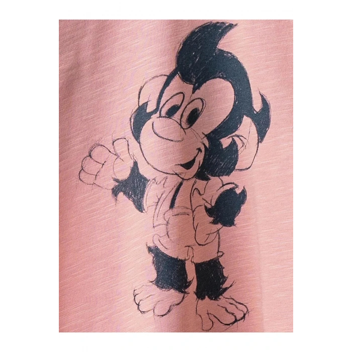 LCW baby Pembe Bisiklet Yaka Kısa Kollu Nostaljik Maymun Baskılı Bebek Tişört