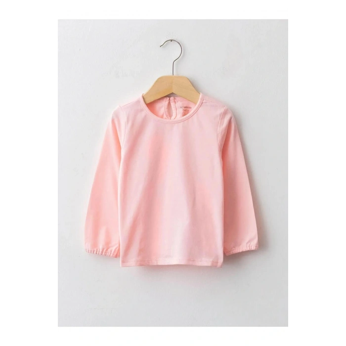 LCW baby Pembe Bisiklet Yaka Uzun Kol Basic Kız Bebek Tişört
