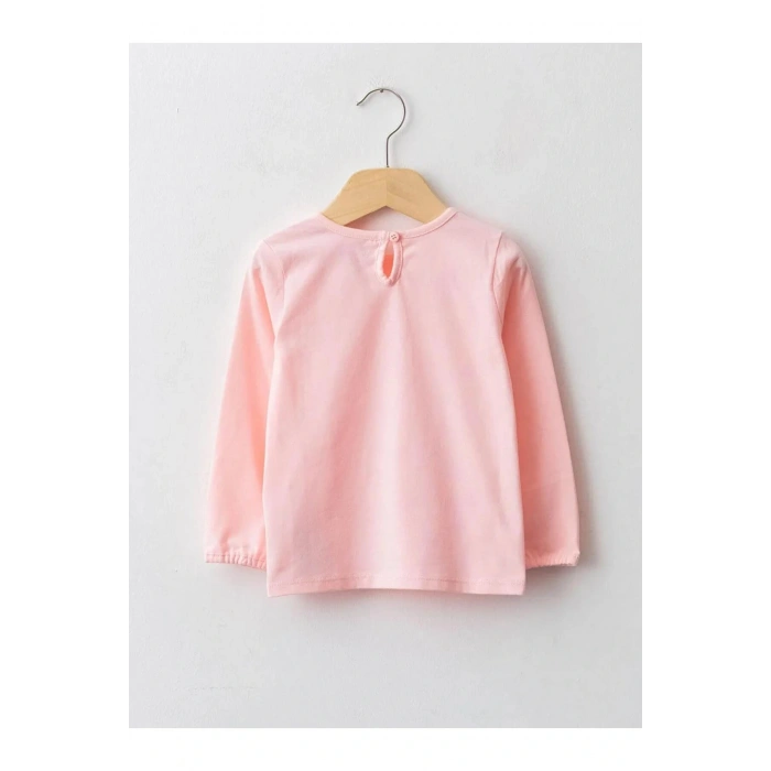 LCW baby Pembe Bisiklet Yaka Uzun Kol Basic Kız Bebek Tişört