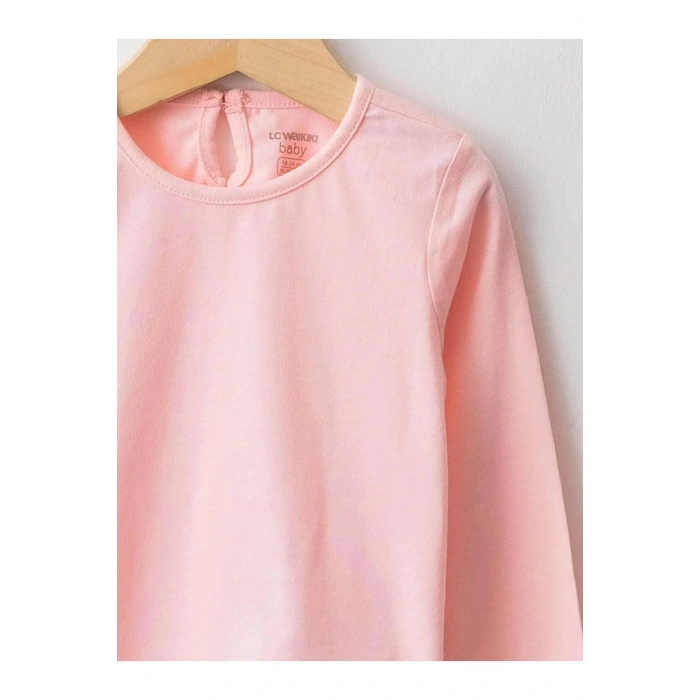 LCW baby Pembe Bisiklet Yaka Uzun Kol Basic Kız Bebek Tişört