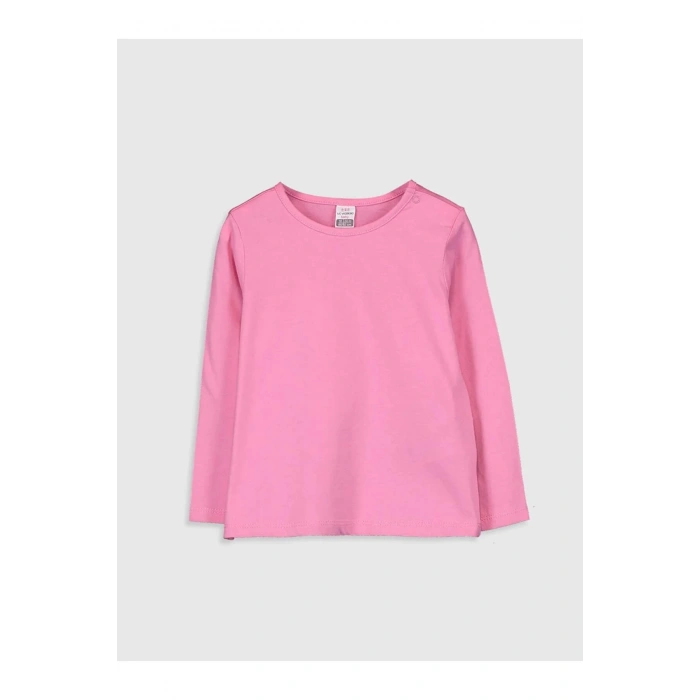 LCW baby Pembe Bisiklet Yaka Uzun Kol Baskılı Kız Bebek Tişört
