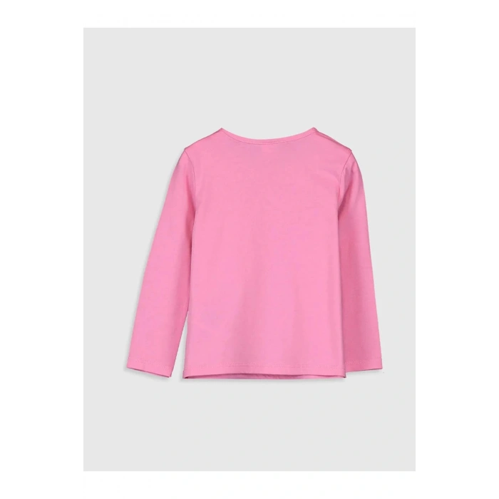 LCW baby Pembe Bisiklet Yaka Uzun Kol Baskılı Kız Bebek Tişört
