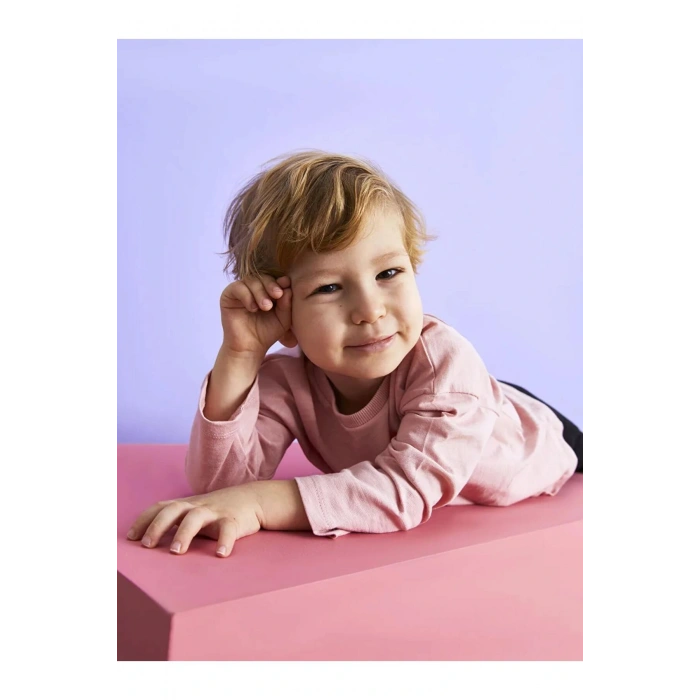 LCW baby Pembe Bisiklet Yaka Uzun Kollu Basic Erkek Bebek Tişört