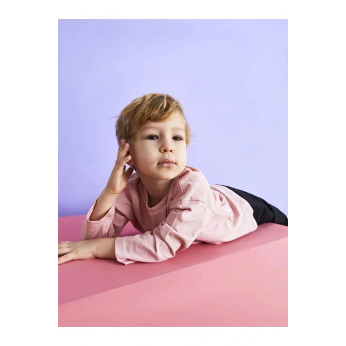 LCW baby Pembe Bisiklet Yaka Uzun Kollu Basic Erkek Bebek Tişört