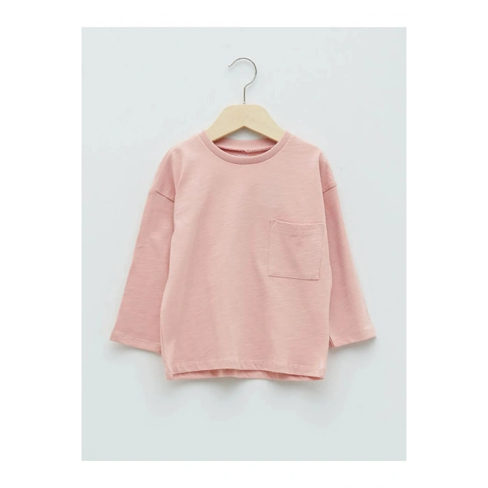 LCW baby Pembe Bisiklet Yaka Uzun Kollu Basic Erkek Bebek Tişört