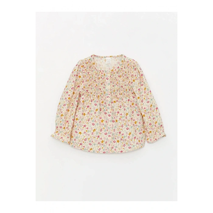 LCW baby Pembe Bisiklet Yaka Uzun Kollu Baskılı Kız Bebek Gömlek