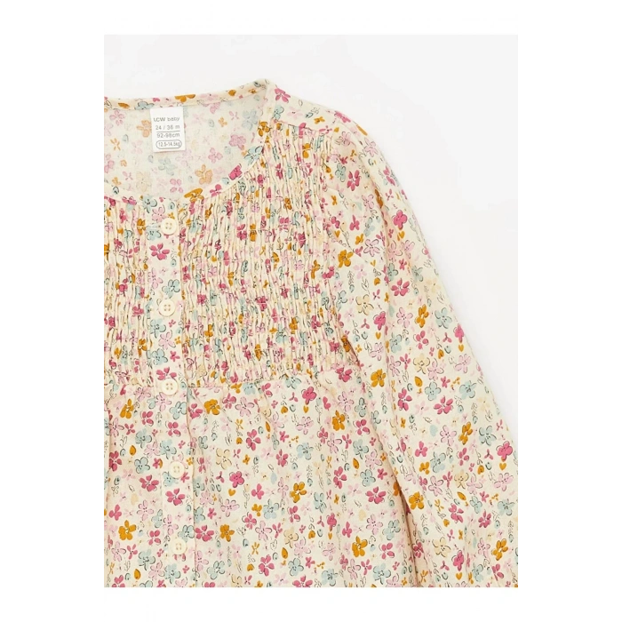 LCW baby Pembe Bisiklet Yaka Uzun Kollu Baskılı Kız Bebek Gömlek