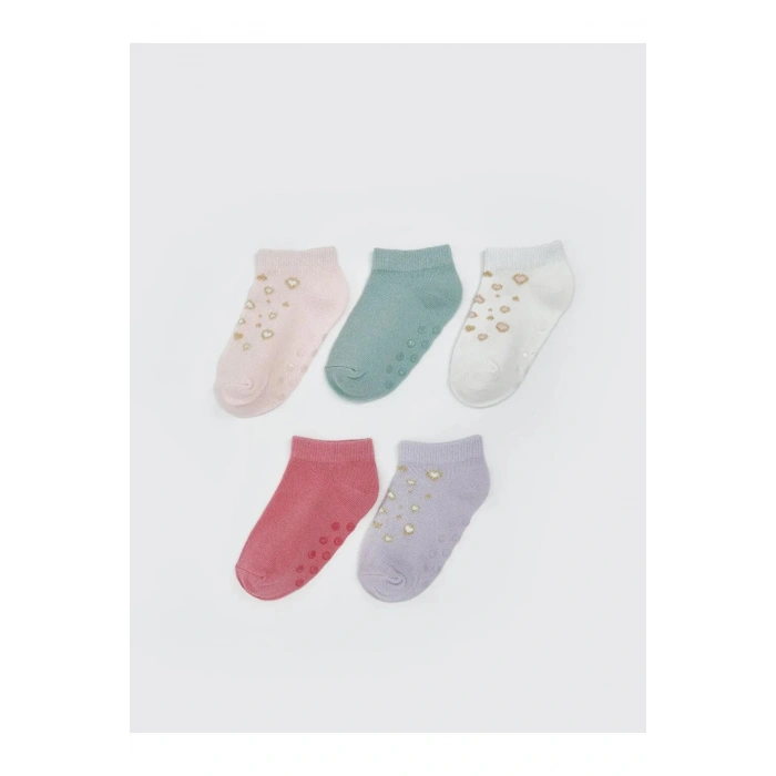 LCW baby Pembe Çiçekli Kız Bebek Patik Çorap 5