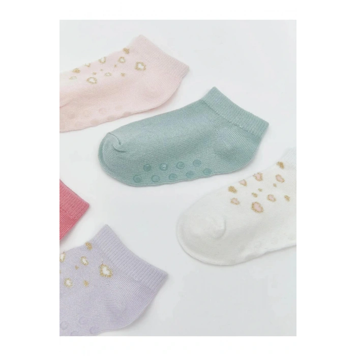 LCW baby Pembe Çiçekli Kız Bebek Patik Çorap 5