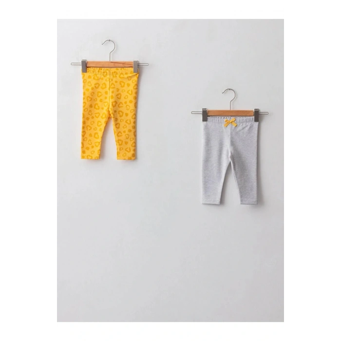 LCW baby Sarı Beli Lastikli Baskılı Kız Bebek Tayt 2li