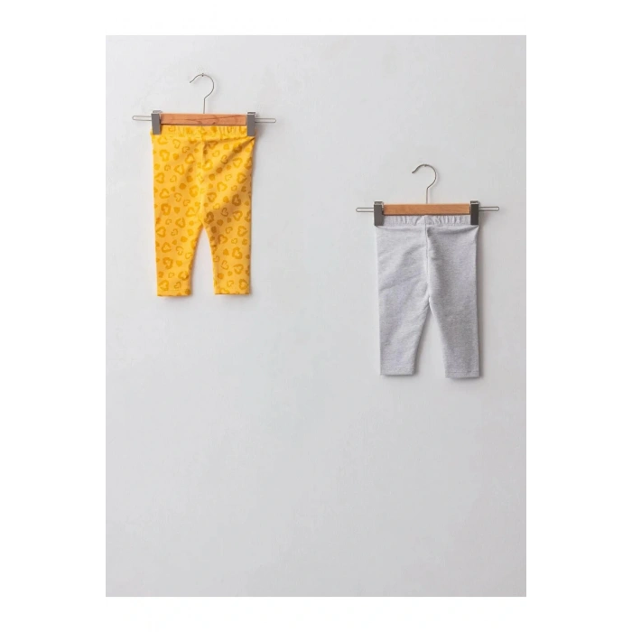 LCW baby Sarı Beli Lastikli Baskılı Kız Bebek Tayt 2li