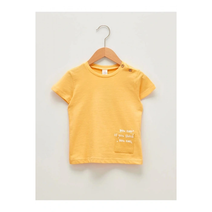 LCW baby SARI Bisiklet Yaka Kısa Kol Baskılı Kız Bebek Tişört