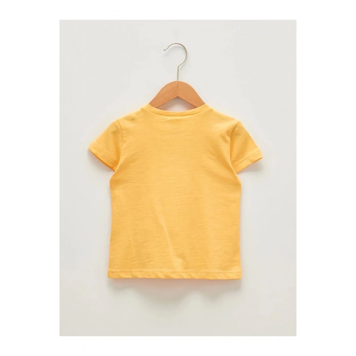 LCW baby SARI Bisiklet Yaka Kısa Kol Baskılı Kız Bebek Tişört