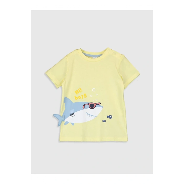 LCW baby Sarı Bisiklet Yaka Kısa Kollu Erkek Bebek Tişört